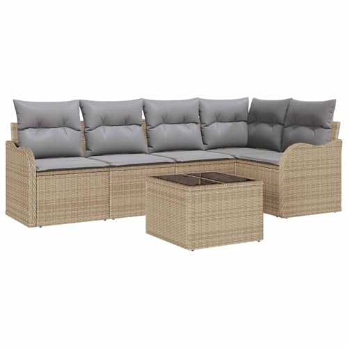 Vopese 6-teiliges Garten Sofa Set mit Kissen Schwarz Poly Rattan, 2-Sitzer Garten Sofa mit Kissen Beige Poly Rattan Lounge Sofa Outdoor Model3345710 Vopese 6-teiliges Garten Sofa Set mit Kissen Schwarz Poly Rattan, 2-Sitzer Garten Sofa mit Kissen Beige Poly Rattan Lounge Sofa Outdoor Model3345710 von Vopese