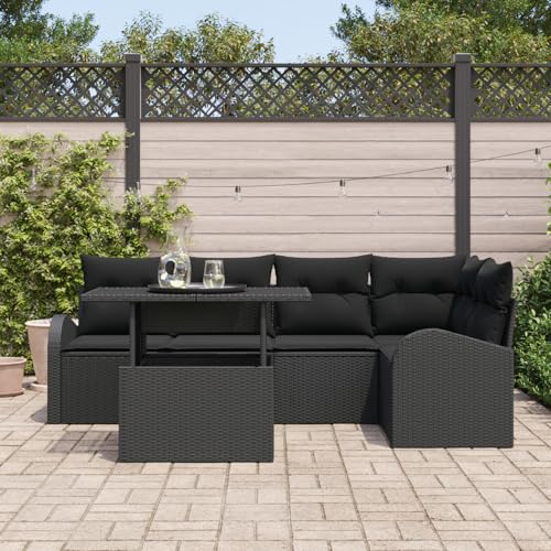 Vopese 6-teiliges Garten-Sofa-Set mit Kissen Schwarz Poly-Rattan, 2-Sitzer Garten-Sofa mit Stauraum & Kissen Schwarz Poly-Rattan Lounge Sofa Outdoor Model3357386 von Vopese