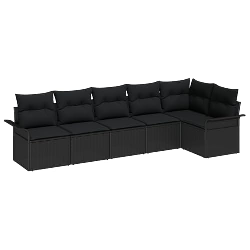 Vopese 6-teiliges Garten-Sofa-Set mit Kissen Schwarzes Poly Rattan, 2-Sitzer Garten-Sofa mit Stauraum & Kissen Schwarzes Poly Rattan Lounge Sofa Outdoor Model3354052 von Vopese