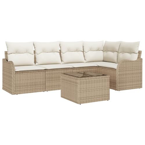 Vopese 6-teiliges Garten-Sofa-Set mit Kissen aus braunem Poly Rattan, 2-Sitzer Garten-Sofa mit Kissen aus beigem Poly Rattan Lounge Sofa Outdoor Model3345711 von Vopese