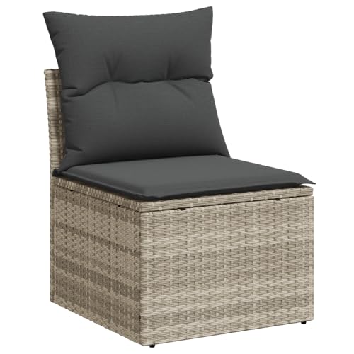 Vopese 6-teiliges Garten-Sofa-Set mit Kissen grau Poly-Rattan, 2-Sitzer Garten-Sofa mit Stauraum & Kissen hellgrau Poly-Rattan Lounge Sofa Outdoor Model3354041 von Vopese