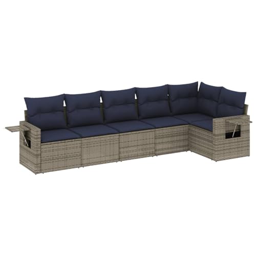 Vopese 6-teiliges Gartensofa-Set mit Kissen, grau, Polyrattan Sofa Im Freien Model3220190 von Vopese