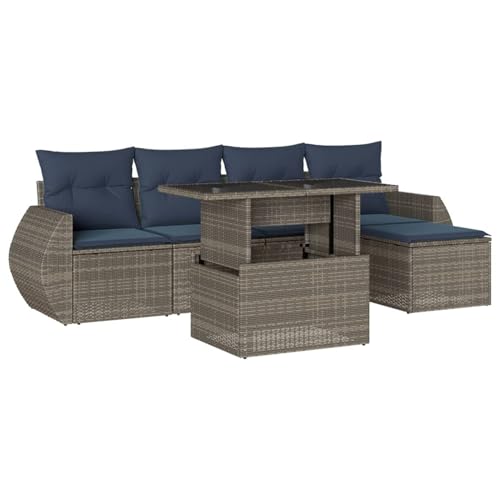 Vopese 6-teiliges Gartensofa-Set mit Kissen, grau, Polyrattan Sofa Im Freien Model3268501 von Vopese