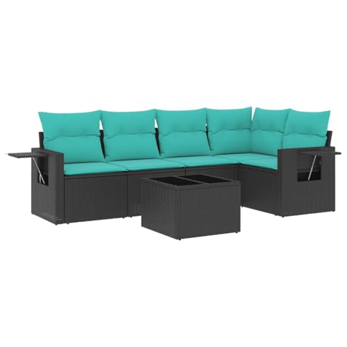 Vopese 6-teiliges Gartensofa-Set mit Kissen, schwarzes Polyrattan Sofa Im Freien Model3220136 von Vopese