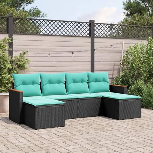 Vopese 6-teiliges Gartensofa-Set mit Kissen, schwarzes Polyrattan Sofa Im Freien Model3226218 von Vopese