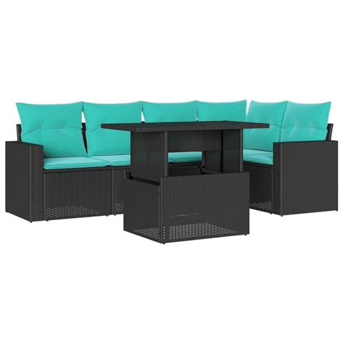 Vopese 6-teiliges Gartensofa-Set mit Kissen, schwarzes Polyrattan Sofa Im Freien Model3267257 von Vopese