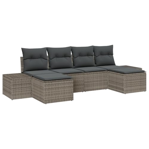 Vopese 6-teiliges Gartensofa-Set mit Kissen Grau Poly-Rattan Lounge Sofa Outdoor Model3347169 von Vopese