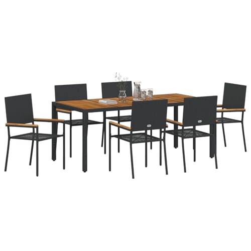 Vopese 7-teilige Garten Essgruppe Schwarz Poly-Rattan, Stapelbare Gartenstühle mit Kissen - 2-teiliges Set in Schwarz Poly-Rattan Terassenm?Bel Au?en Model3365410 von Vopese