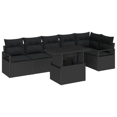 Vopese 7-teilige Garten Sofa Set mit Kissen Schwarz Poly Rattan, 2-Sitzer Garten Sofa mit Kissen Schwarz Poly Rattan Lounge Sofa Outdoor Model3348839 Vopese 7-teilige Garten Sofa Set mit Kissen Schwarz Poly Rattan, 2-Sitzer Garten Sofa mit Kissen Schwarz Poly Rattan Lounge Sofa Outdoor Model3348839 von Vopese