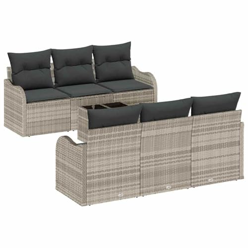 Vopese 7-teilige Garten Sofaset mit Kissen Hellgrau Poly Rattan Lounge Sofa Outdoor Model3354261 von Vopese