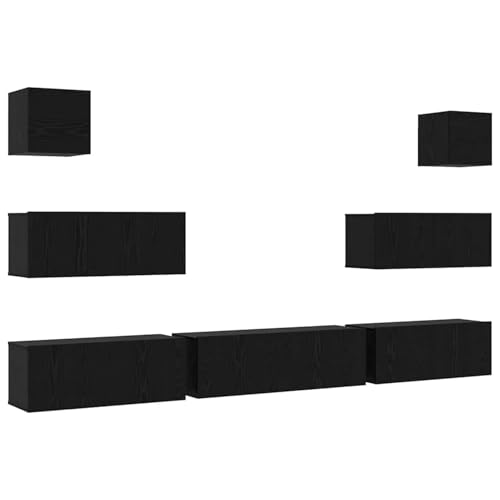 Vopese 7-teiliger wandmontierter TV-Schrank Schwarz Eiche Holzwerkstoff TV Cabinet Model3332572 von Vopese