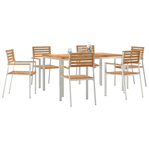 Vopese 7-teiliges Garten Essset aus massivem Teakholz, Au?entisch 150x90x75 cm aus massivem Teakholz, Stapelbare Gartenstühle 2 Stück aus massivem Teak und Stahl, Stapelbare Gartenstühle 4 Stück aus m von Vopese
