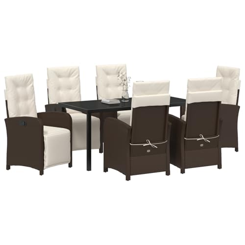 Vopese 7-teiliges Garten Esszimmer Set mit Kissen in Braun aus Poly Rattan, Gartentisch Schwarz 160x80x73 cm mit GEH?rtetem Glas Terassenm?Bel Au?en Model3380320 Vopese 7-teiliges Garten Esszimmer Set mit Kissen in Braun aus Poly Rattan, Gartentisch Schwarz 160x80x73 cm mit GEH?rtetem Glas Terassenm?Bel Au?en Model3380320 von Vopese