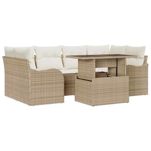Vopese 7-teiliges Garten-Sofa Set Beige/Weiß - Komfortable Rattan-Sitzgruppe für Terrasse und Garten Model3357134 von Vopese