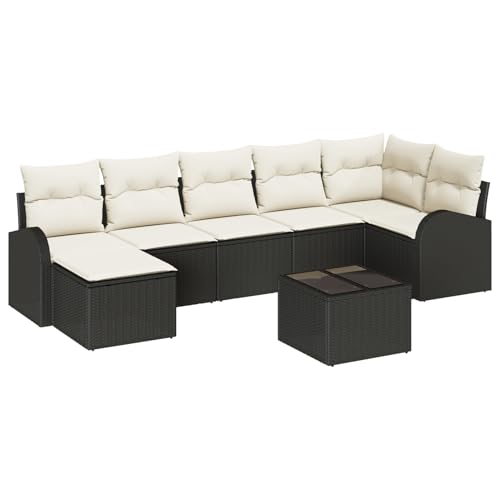 Vopese 7-teiliges Garten-Sofa-Set mit Kissen, braunes Poly-Rattan, 2-Sitzer Garten-Sofa mit Stauraum & Kissen, schwarzes Poly-Rattan Lounge Sofa Outdoor Model3354806 von Vopese