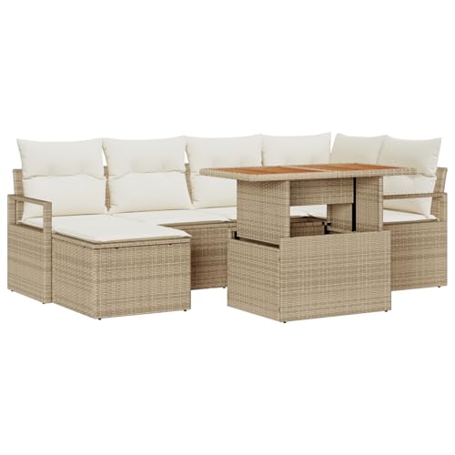 Vopese 7-teiliges Garten Sofa Set mit Kissen Beige Poly Rattan Lounge Sofa Outdoor Model3358472 von Vopese
