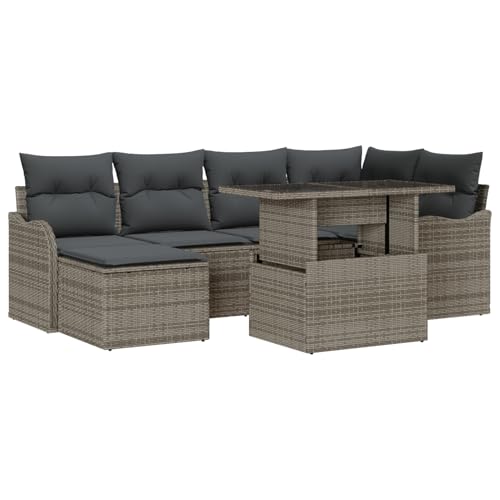Vopese 7-teiliges Garten-Sofa-Set mit Kissen Grau Poly-Rattan Lounge Sofa Outdoor Model3357232 von Vopese