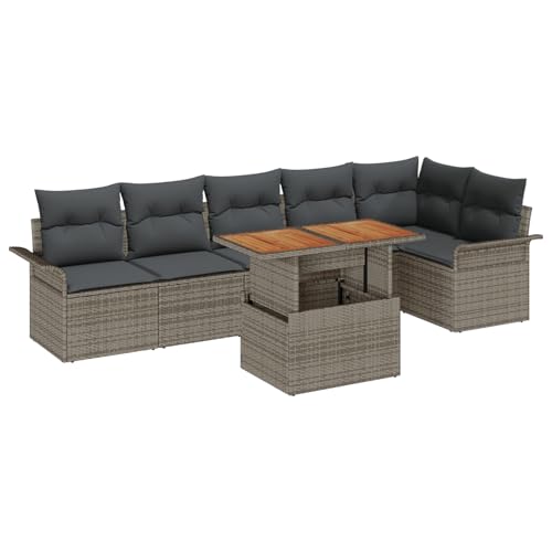 Vopese 7-teiliges Garten-Sofa-Set mit Kissen Grau Poly-Rattan Lounge Sofa Outdoor Model3358078 von Vopese