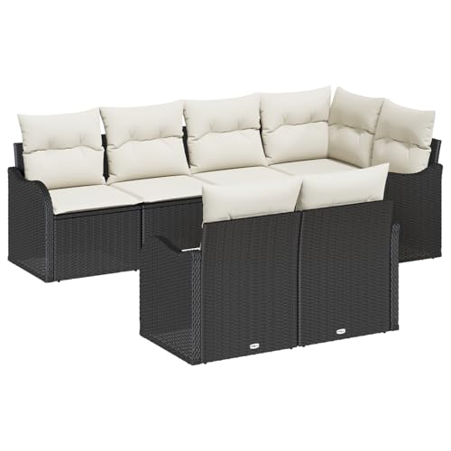 Vopese 7-teiliges Garten-Sofa-Set mit Kissen Schwarz Poly-Rattan, 2-Sitzer Garten-Sofa mit Kissen Schwarz Poly-Rattan Lounge Sofa Outdoor Model3345737 von Vopese
