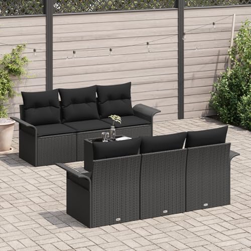 Vopese 7-teiliges Garten-Sofa-Set mit Kissen Schwarz Poly-Rattan, 2-Sitzer Garten-Sofa mit Stauraum & Kissen Schwarz Poly-Rattan Lounge Sofa Outdoor Model3353922 von Vopese