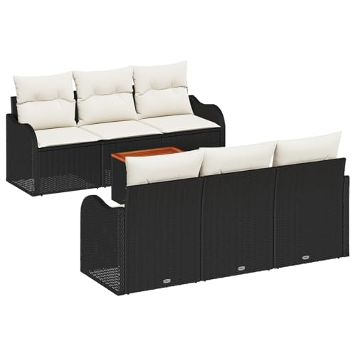 Vopese 7-teiliges Garten-Sofa-Set mit Kissen Schwarz Poly-Rattan Akazie, 2-Sitzer Garten-Sofa mit Kissen Schwarz Poly-Rattan Lounge Sofa Outdoor Model3347397 von Vopese