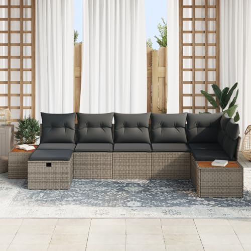 Vopese 7-teiliges Garten Sofa Set mit Kissen grau Poly Rattan Lounge Sofa Outdoor Model3359641 von Vopese