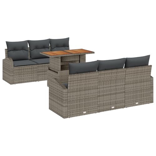 Vopese 7-teiliges Garten-Sofaset mit Kissen Grau Poly Rattan, 2-Sitzer Garten-Sofa mit Stauraum & Kissen Grau Poly Rattan Lounge Sofa Outdoor Model3358267 von Vopese