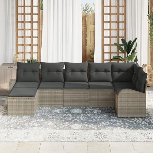 Vopese 7-teiliges Garten-Sofaset mit Kissen Hellgrau Poly Rattan, 2-Sitzer Garten-Sofa mit Stauraum & Kissen Hellgrau Poly Rattan Lounge Sofa Outdoor Model3354801 von Vopese