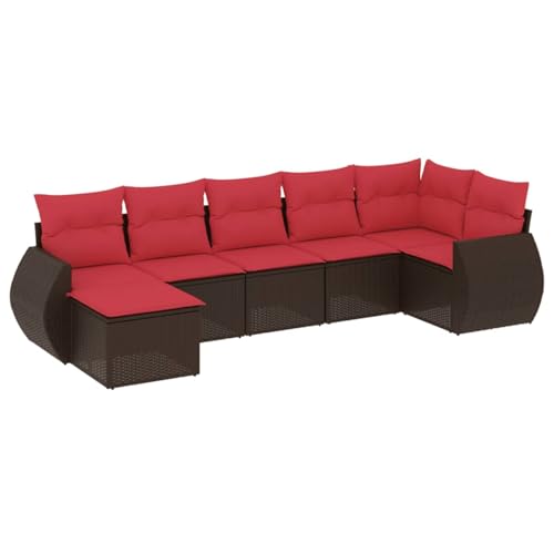 Vopese 7-teiliges Gartensofa-Set mit Kissen, braun, Polyrattan Sofa Im Freien Model3221683 von Vopese