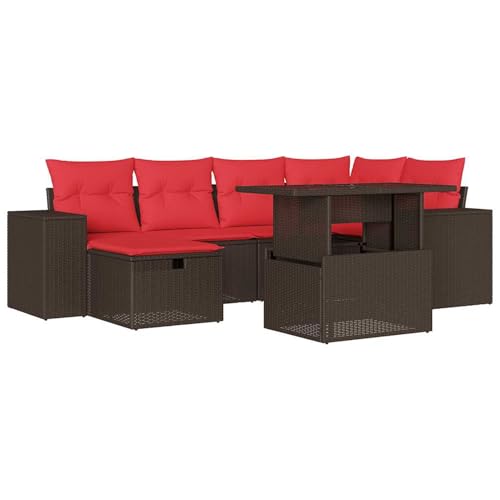 Vopese 7-teiliges Gartensofa-Set mit Kissen, braun, Polyrattan Sofa Im Freien Model3275304 von Vopese