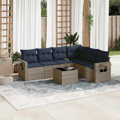 Vopese 7-teiliges Gartensofa-Set mit Kissen, grau, Polyrattan Sofa Im Freien Model3220220 von Vopese
