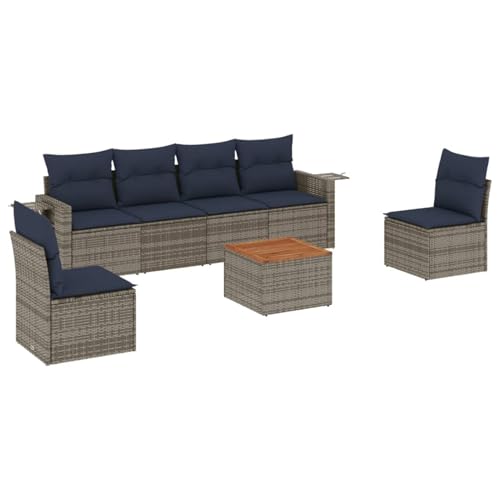 Vopese 7-teiliges Gartensofa-Set mit Kissen, grau, Polyrattan Sofa Im Freien Model3224514 von Vopese