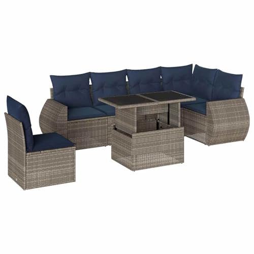 Vopese 7-teiliges Gartensofa-Set mit Kissen, grau, Polyrattan Sofa Im Freien Model3268571 von Vopese