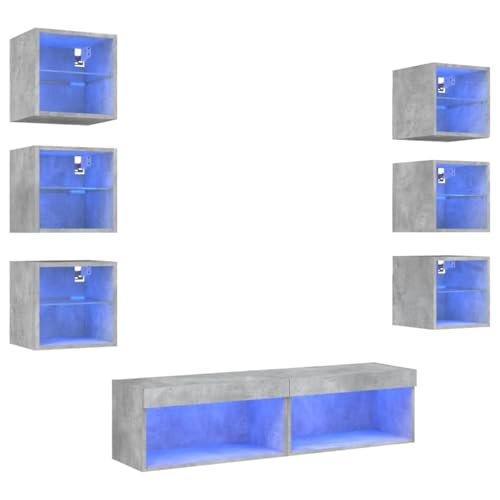 Vopese 8-TLG. Wohnwand mit LED-Beleuchtung Betongrau Holzwerkstoff Medienkabinett Model3216636 von Vopese