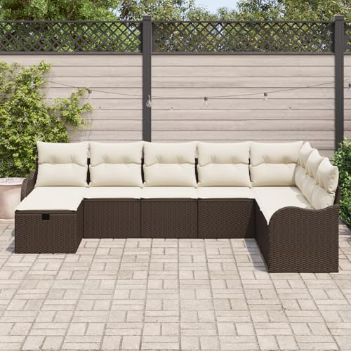 Vopese 8-teiliges Garten-Sofa-Set mit Kissen, braunes Poly-Rattan, 2-Sitzer Garten-Sofa mit Kissen, braunes Poly-Rattan Lounge Sofa Outdoor Model3359027 von Vopese