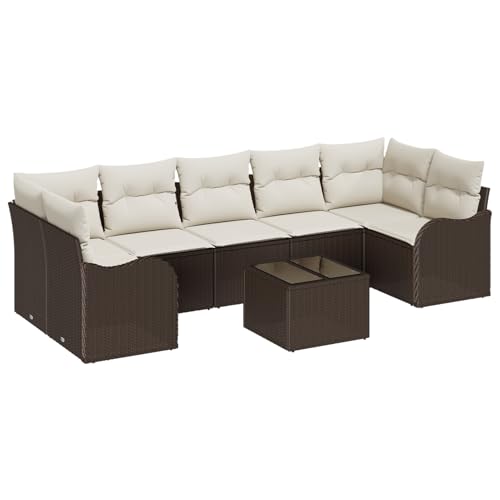 Vopese 8-teiliges Garten-Sofa-Set mit Kissen Braun Poly Rattan, 2-Sitzer Garten-Sofa mit Stauraum & Kissen Braun Poly Rattan Lounge Sofa Outdoor Model3354287 von Vopese