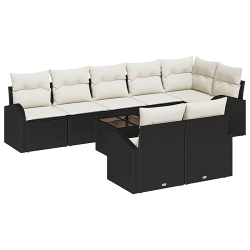 Vopese 8-teiliges Garten Sofa Set mit Kissen Braun Poly Rattan, 2-Sitzer Garten Sofa mit Stauraum & Kissen Schwarz Poly Rattan Lounge Sofa Outdoor Model3354766 von Vopese