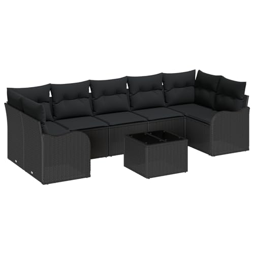 Vopese 8-teiliges Garten-Sofa Set mit Kissen Schwarz Poly Rattan, 2-Sitzer Garten-Sofa mit Kissen Schwarz Poly Rattan Lounge Sofa Outdoor Model3345623 von Vopese