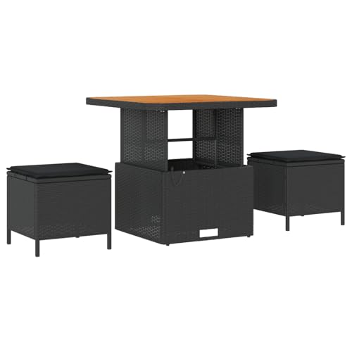 Vopese 8-teiliges Garten Sofa Set mit Kissen Schwarz Poly Rattan Akazie, 2-Sitzer Garten Sofa mit Stauraum & Kissen Schwarz Poly Rattan, 3-teiliges Garten Essset mit Kissen Schwarz Poly Rattan Akazie von Vopese