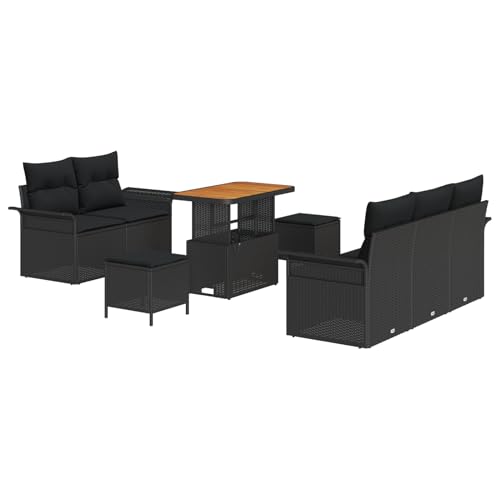 Vopese 8-teiliges Garten Sofa Set mit Kissen Schwarz Poly-Rattan Akazie, 2-Sitzer Garten Sofa mit Stauraum & Kissen Schwarz Poly-Rattan, 3-teiliges Garten Esszimmer Set mit Kissen Schwarz Poly-Rattan von Vopese