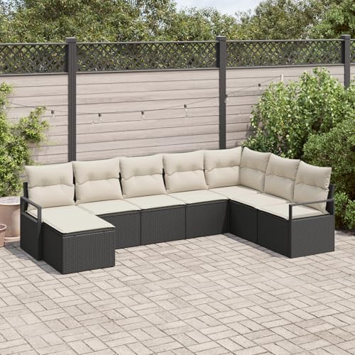 Vopese 8-teiliges Garten-Sofa-Set mit Kissen in Schwarz aus Poly Rattan, 2-Sitzer Garten-Sofa mit Kissen in Schwarz aus Poly Rattan Lounge Sofa Outdoor Model3346497 von Vopese