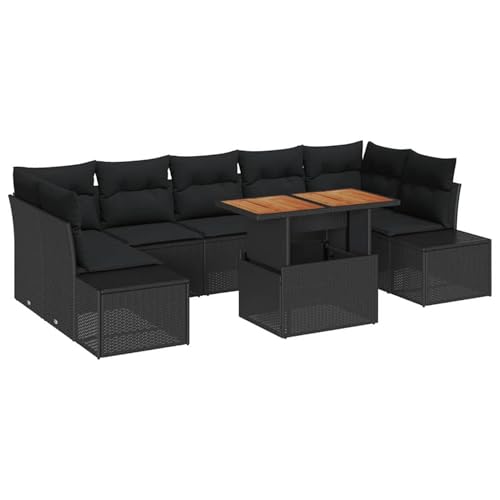 Vopese 8-teiliges Garten-Sofa-Set mit Kissen in Schwarz aus Poly-Rattan Lounge Sofa Outdoor Model3358669 von Vopese