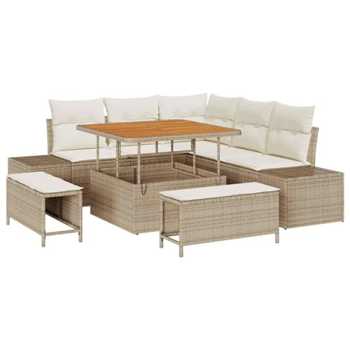 Vopese 8-teiliges Garten Sofaset mit Kissen Beige Poly Rattan Akazie Lounge Sofa Outdoor Model3364726 von Vopese