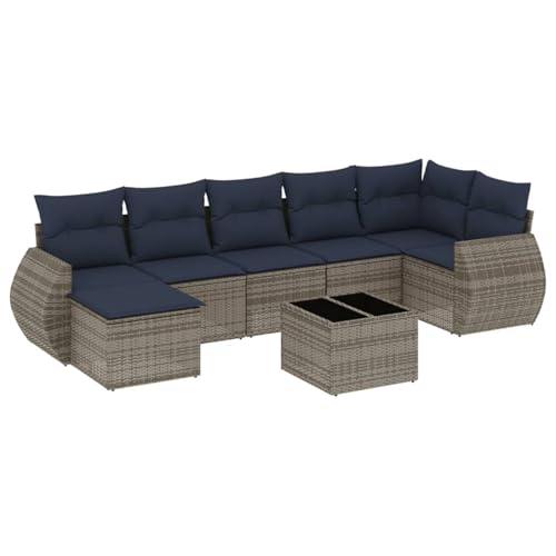 Vopese 8-teiliges Gartensofa-Set mit Kissen, grau, Polyrattan Sofa Im Freien Model3221690 von Vopese