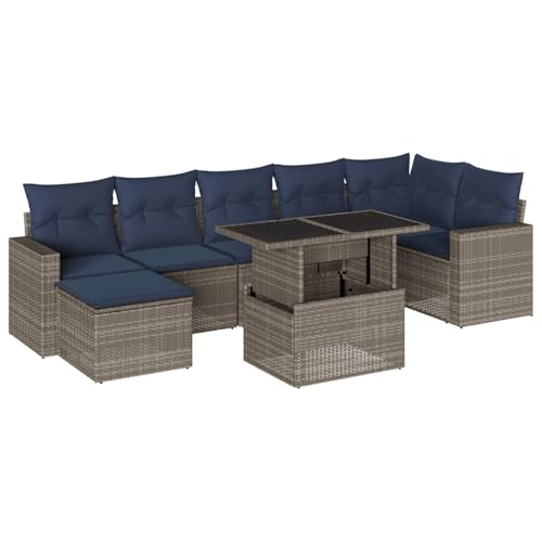 Vopese 8-teiliges Gartensofa-Set mit Kissen, grau, Polyrattan Sofa Im Freien Model3267431 von Vopese