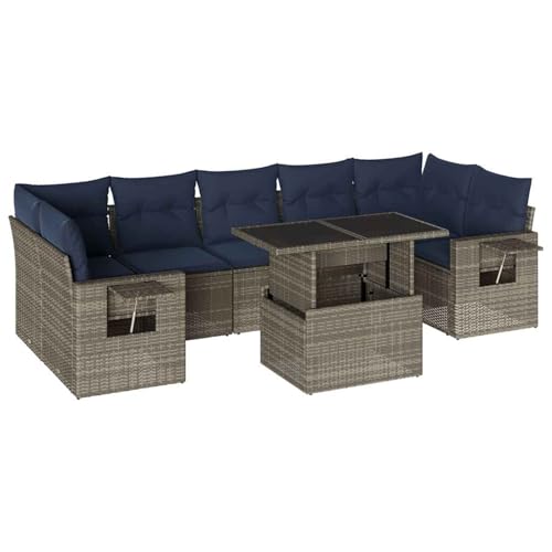 Vopese 8-teiliges Gartensofa-Set mit Kissen, grau, Polyrattan Sofa Im Freien Model3267781 von Vopese