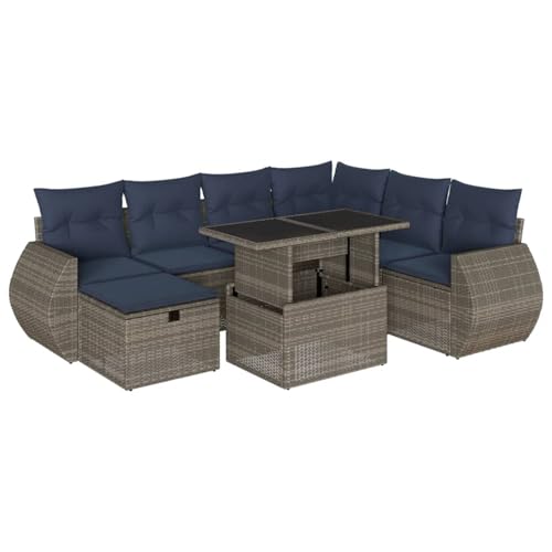 Vopese 8-teiliges Gartensofa-Set mit Kissen, grau, Polyrattan Sofa Im Freien Model3275161 von Vopese