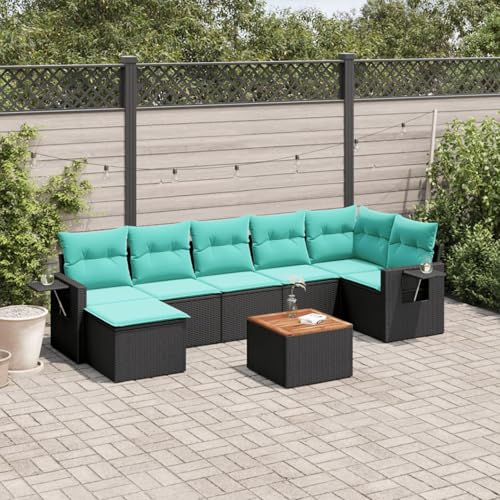 Vopese 8-teiliges Gartensofa-Set mit Kissen, schwarzes Polyrattan Sofa Im Freien Model3224671 von Vopese