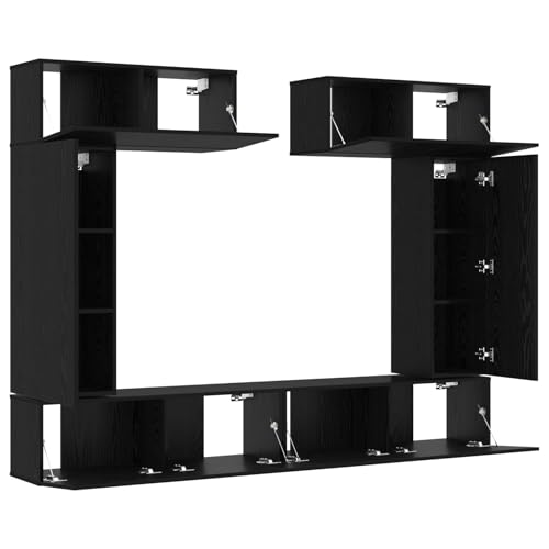 Vopese 8-teiliges TV-Schrankset Wandmontierte Schwarze Eiche Spanplatte, Schwarzer Eichen TV-Ständer 80x30x30 cm aus Spanplatte, Wandmontierte TV-Schränke - 2 Stück Schwarze Eiche, 30.5x30x90 cm, aus von Vopese