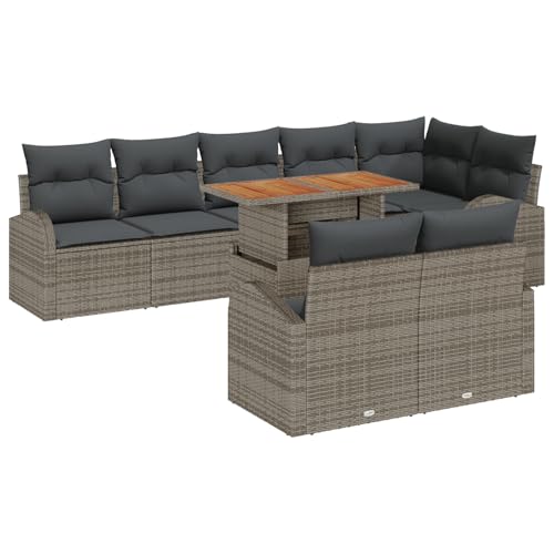 Vopese 9-teilige Garten-Sofa-Set mit Kissen Grau Poly-Rattan, 2-Sitzer Garten-Sofa mit Stauraum & Kissen Grau Poly-Rattan Lounge Sofa Outdoor Model3358337 von Vopese